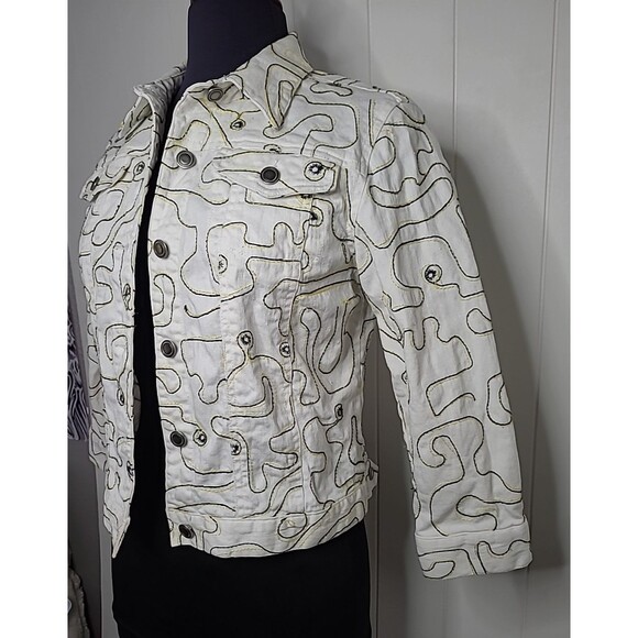 Vintage Ruby Rd Denim Artsy Jacket Womens Size 6 White Black Retro Artsy - Picture 5 of 10